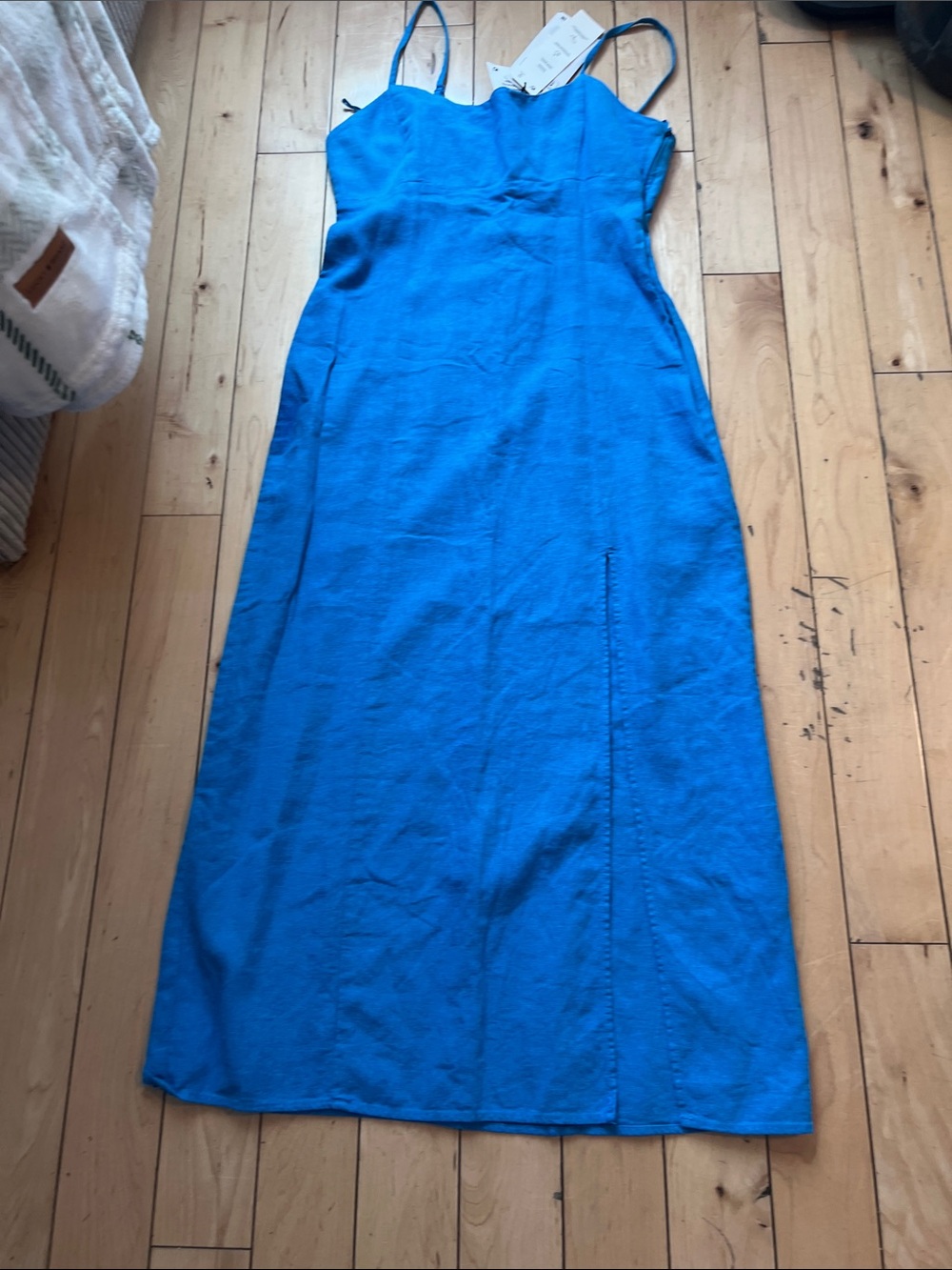 Zara Electric Blue Spaghetti-Strap Midi Dress with Side Slit - Picture 7 of 9